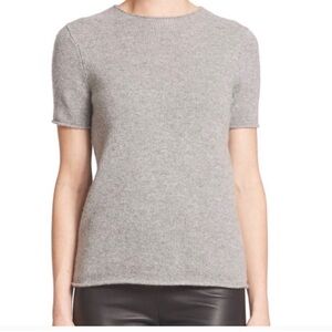 Theory Women’s Tolleree Heather Gray Short Sleeve 100% Cashmere Top Large